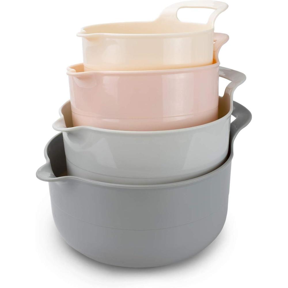 imageCOOK WITH COLOR Nesting Plastic Mixing Bowl Set with Pour Spouts and Handles Mint Black and White 4 PiecePink