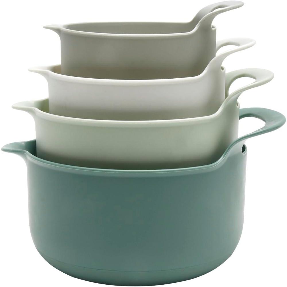imageCOOK WITH COLOR Nesting Plastic Mixing Bowl Set with Pour Spouts and Handles Mint Black and White 4 PieceSage