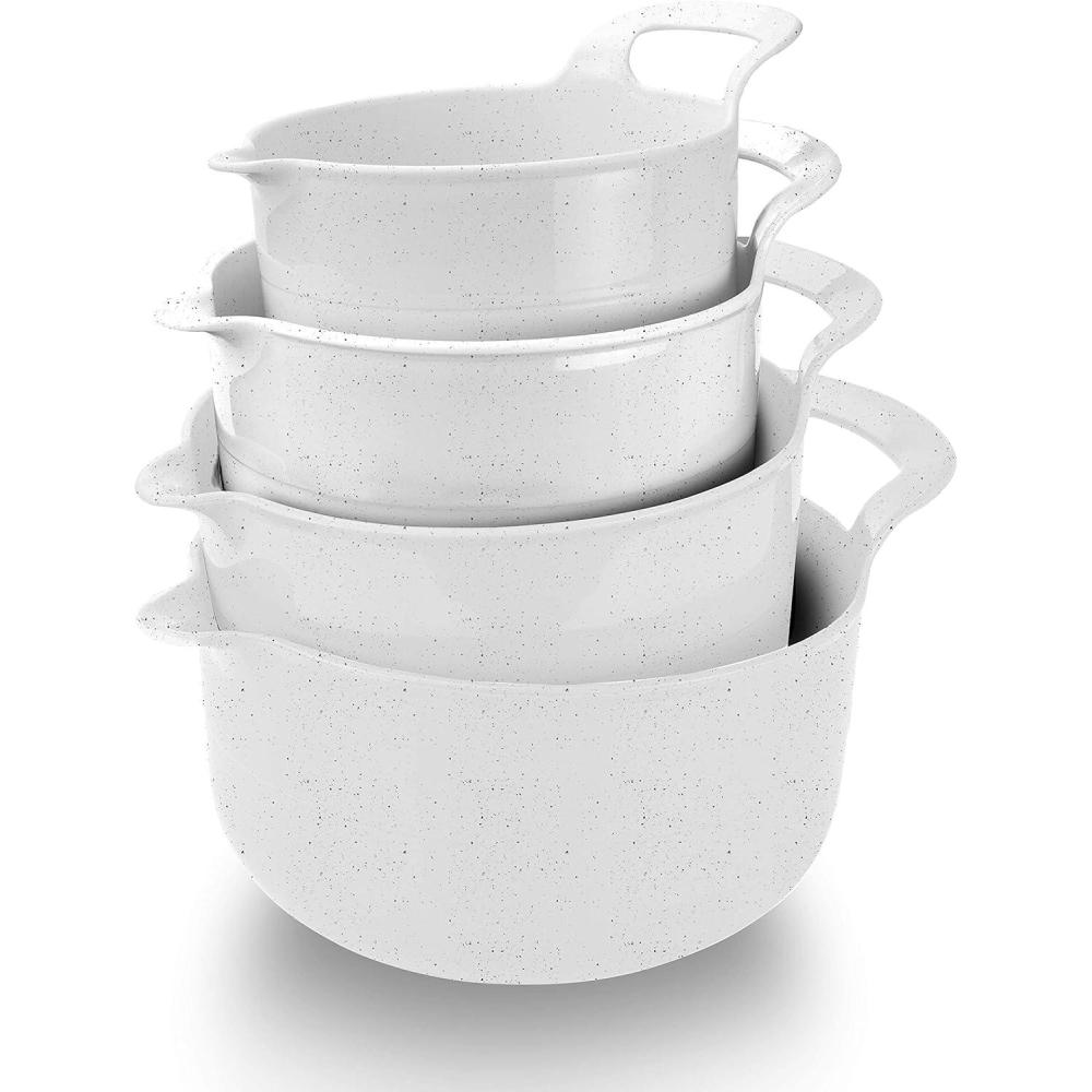 imageCOOK WITH COLOR Nesting Plastic Mixing Bowl Set with Pour Spouts and Handles Mint Black and White 4 PieceSpeckled White