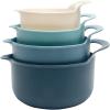 COOK WITH COLOR Nesting Plastic Mixing Bowl Set with Pour Spouts and Handles, Mint, Black and White, 4 Piece(Blue)