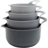 COOK WITH COLOR Nesting Plastic Mixing Bowl Set with Pour Spouts and Handles, Mint, Black and White, 4 Piece(Gray)
