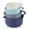 COOK WITH COLOR Nesting Plastic Mixing Bowl Set with Pour Spouts and Handles, Mint, Black and White, 4 Piece(Ombre Blue)