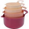 COOK WITH COLOR Nesting Plastic Mixing Bowl Set with Pour Spouts and Handles, Mint, Black and White, 4 Piece(Rose)