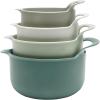 COOK WITH COLOR Nesting Plastic Mixing Bowl Set with Pour Spouts and Handles, Mint, Black and White, 4 Piece(Sage)