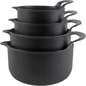 COOK WITH COLOR Nesting Plastic Mixing Bowl Set with Pour Spouts and Handles, Mint, Black and White, 4 Piece(Black Speckled)