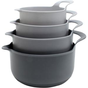COOK WITH COLOR Nesting Plastic Mixing Bowl Set with Pour Spouts and Handles, Mint, Black and White, 4 Piece(Gray)