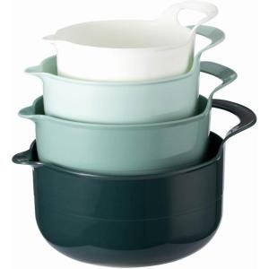 COOK WITH COLOR Nesting Plastic Mixing Bowl Set with Pour Spouts and Handles, Mint, Black and White, 4 Piece(Green)