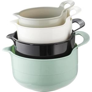 COOK WITH COLOR Nesting Plastic Mixing Bowl Set with Pour Spouts and Handles, Mint, Black and White, 4 Piece(Mint  Black and White)
