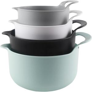 COOK WITH COLOR Nesting Plastic Mixing Bowl Set with Pour Spouts and Handles, Mint, Black and White, 4 Piece(Mint)