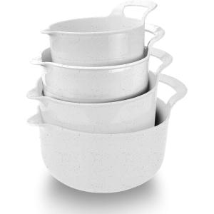 COOK WITH COLOR Nesting Plastic Mixing Bowl Set with Pour Spouts and Handles, Mint, Black and White, 4 Piece(Speckled White)