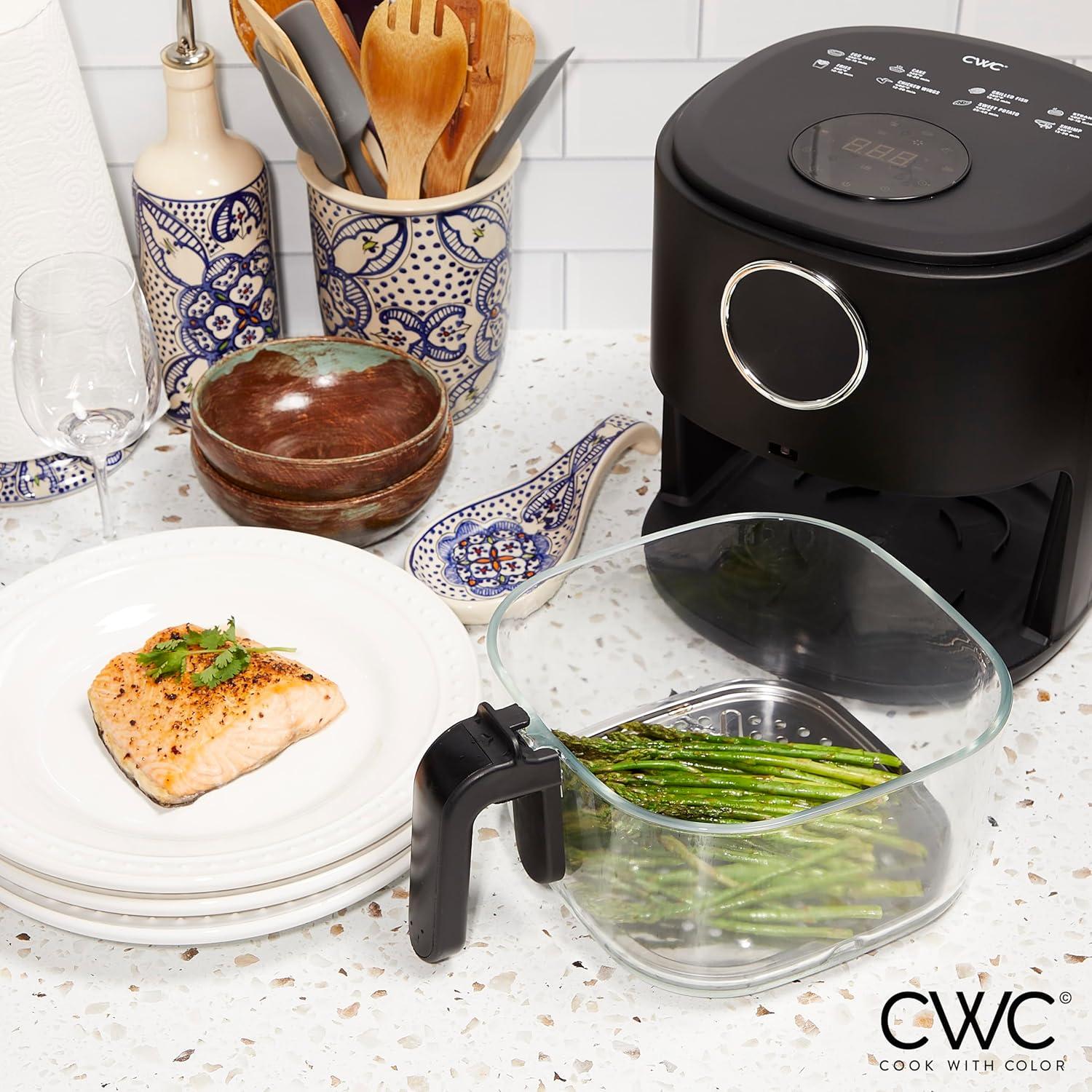 imageCOOK WITH COLOR Colorful 1200W 4Qt Air Fryer Glass Basket Dishwasher Safe 60min Timer 6 Presets Temp Control 175F400F 4 QT BlackBlack