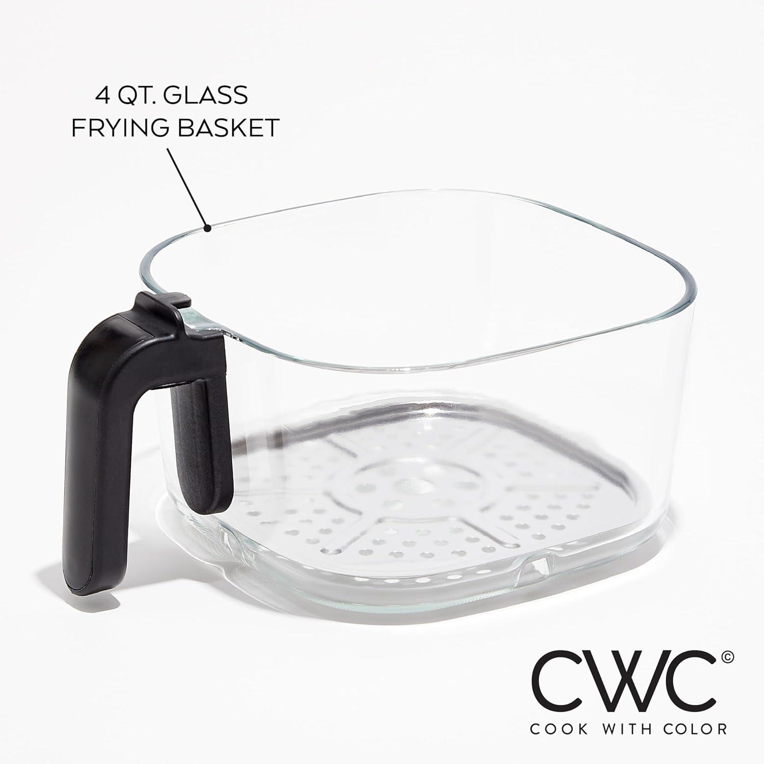 imageCOOK WITH COLOR Colorful 1200W 4Qt Air Fryer Glass Basket Dishwasher Safe 60min Timer 6 Presets Temp Control 175F400F 4 QT BlackBlack