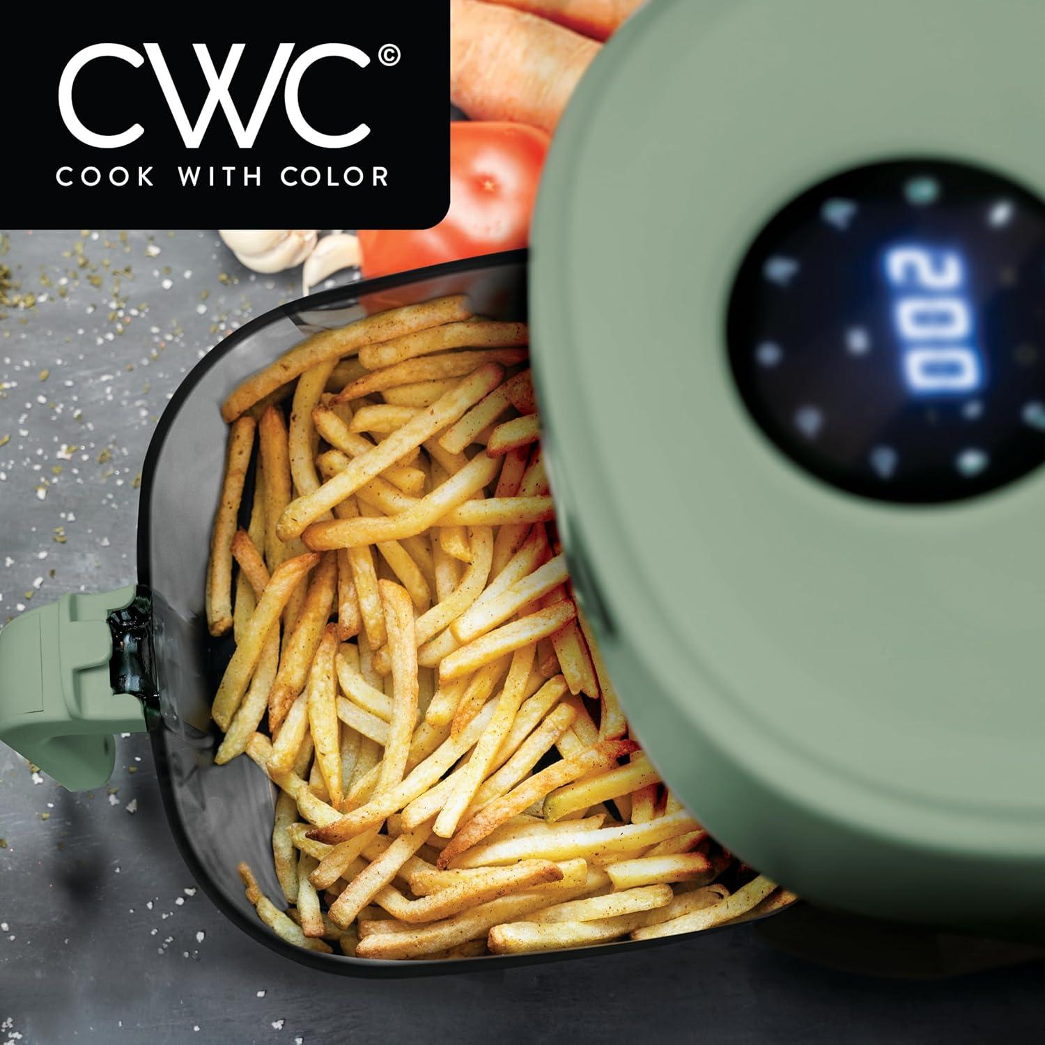 imageCOOK WITH COLOR Colorful 1200W 4Qt Air Fryer Glass Basket Dishwasher Safe 60min Timer 6 Presets Temp Control 175F400F 4 QT BlackDark Sage