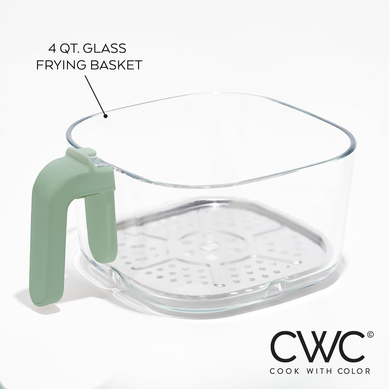 imageCOOK WITH COLOR Colorful 1200W 4Qt Air Fryer Glass Basket Dishwasher Safe 60min Timer 6 Presets Temp Control 175F400F 4 QT BlackDark Sage