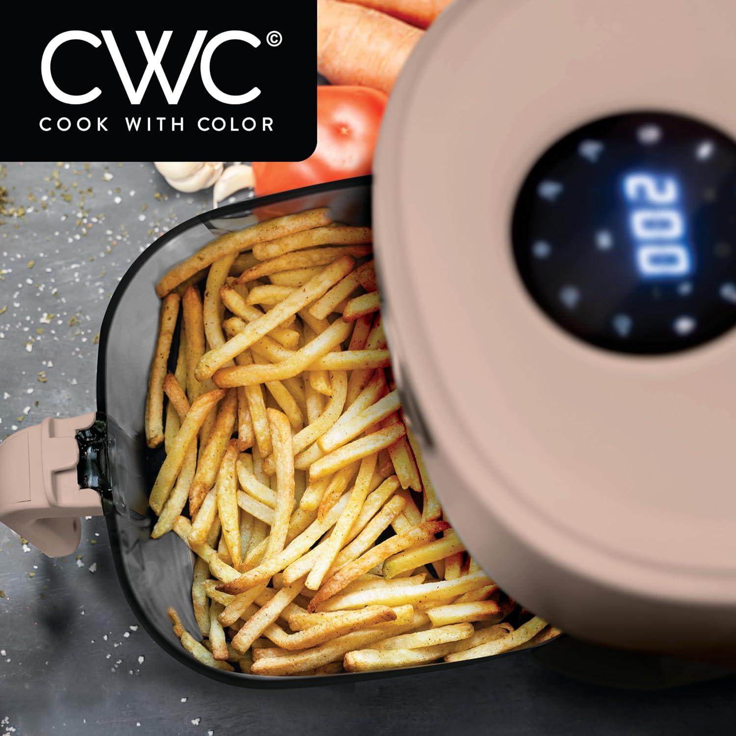 imageCOOK WITH COLOR Colorful 1200W 4Qt Air Fryer Glass Basket Dishwasher Safe 60min Timer 6 Presets Temp Control 175F400F 4 QT BlackDusty Rose