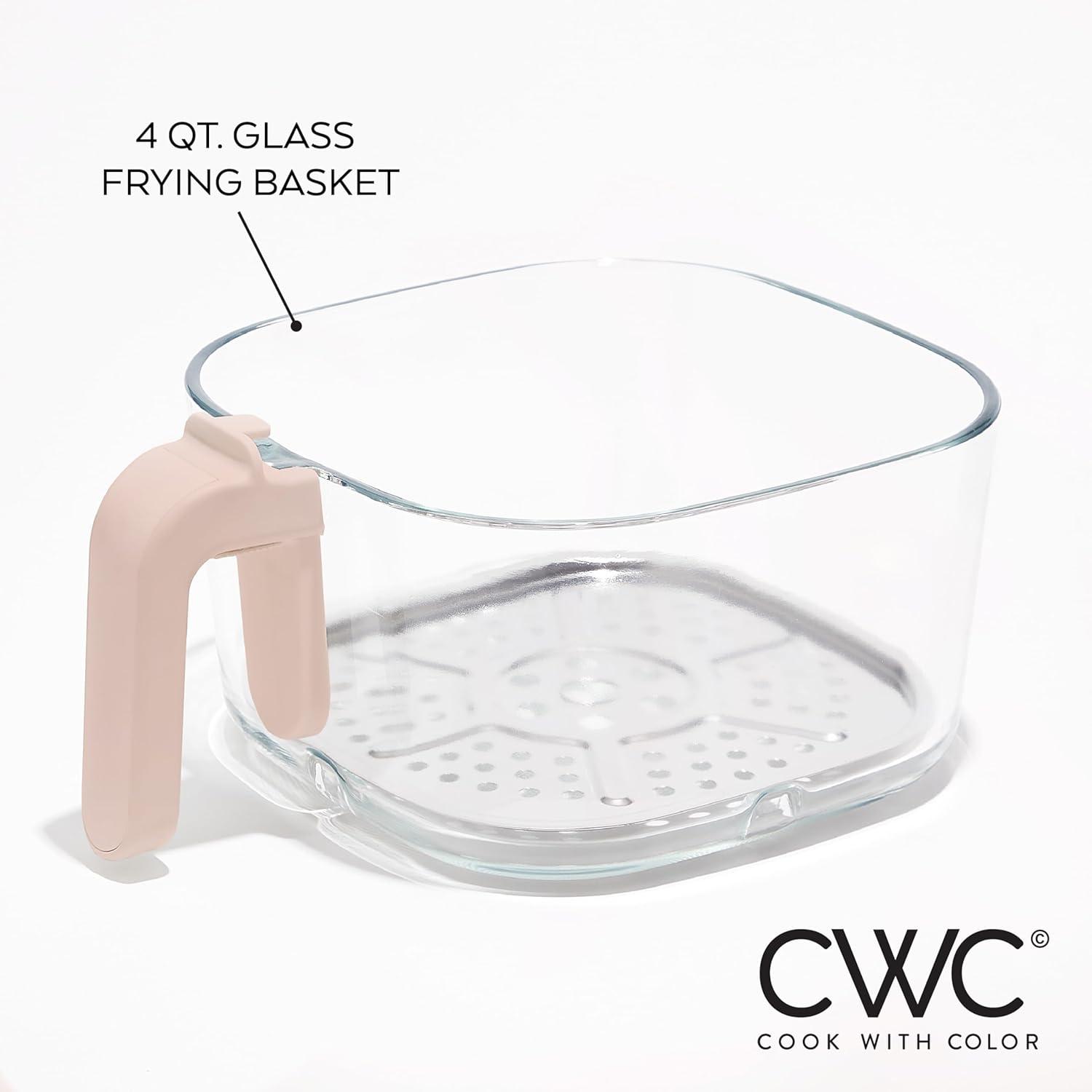 imageCOOK WITH COLOR Colorful 1200W 4Qt Air Fryer Glass Basket Dishwasher Safe 60min Timer 6 Presets Temp Control 175F400F 4 QT BlackDusty Rose