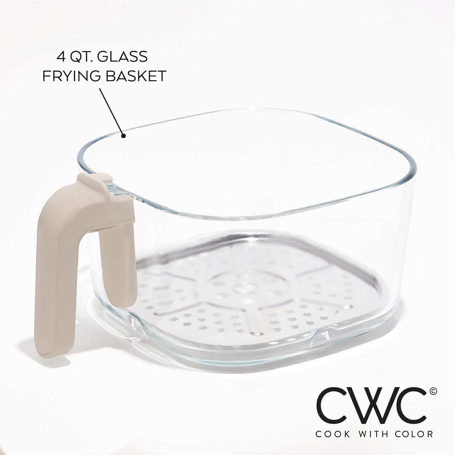 imageCOOK WITH COLOR Colorful 1200W 4Qt Air Fryer Glass Basket Dishwasher Safe 60min Timer 6 Presets Temp Control 175F400F 4 QT BlackGreige