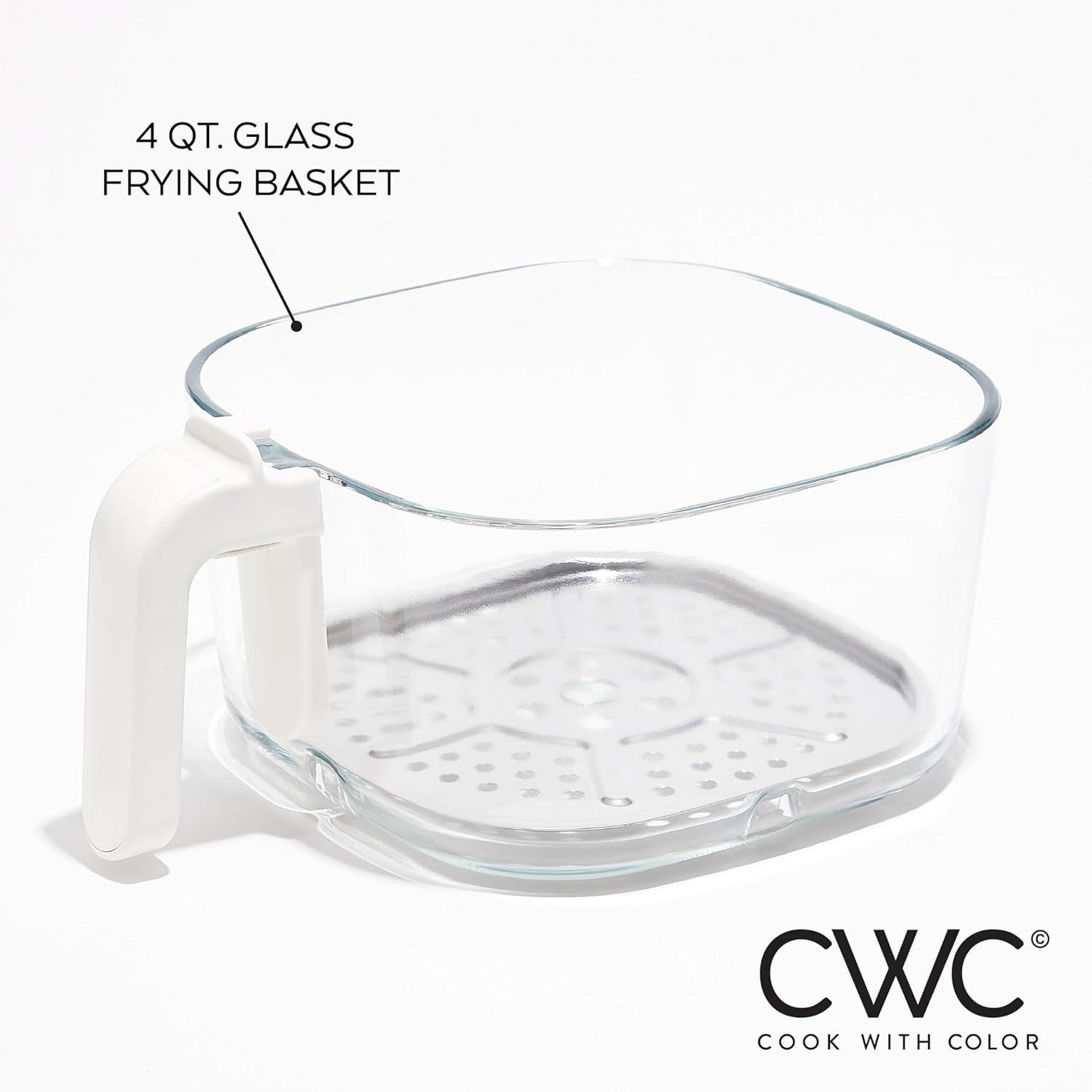 imageCOOK WITH COLOR Colorful 1200W 4Qt Air Fryer Glass Basket Dishwasher Safe 60min Timer 6 Presets Temp Control 175F400F 4 QT BlackLinen White