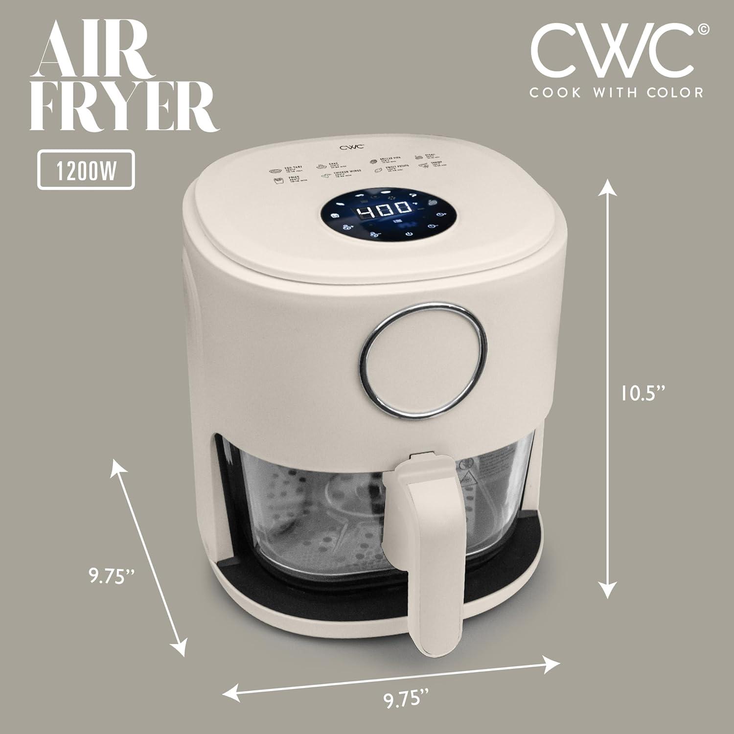 imageCOOK WITH COLOR Colorful 1200W 4Qt Air Fryer Glass Basket Dishwasher Safe 60min Timer 6 Presets Temp Control 175F400F 4 QT BlackLinen White