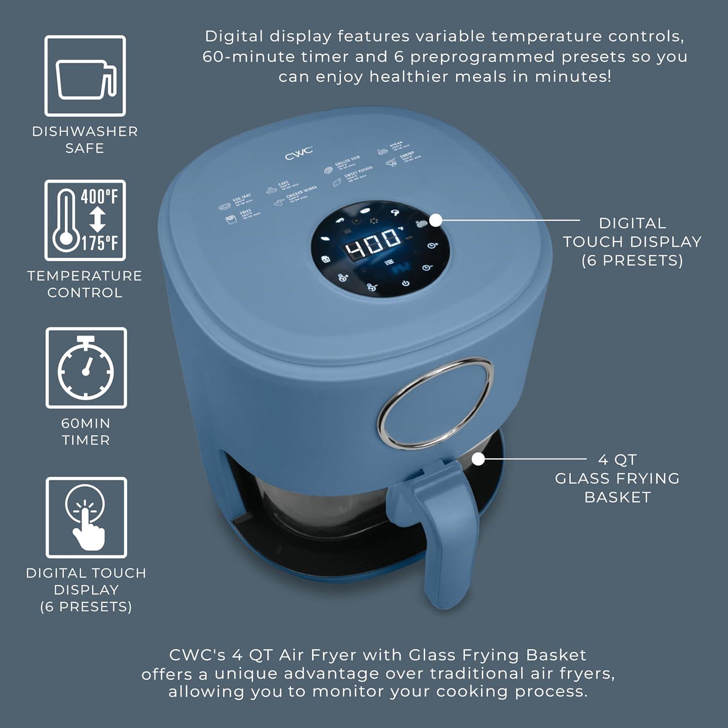 imageCOOK WITH COLOR Colorful 1200W 4Qt Air Fryer Glass Basket Dishwasher Safe 60min Timer 6 Presets Temp Control 175F400F 4 QT BlackNavy
