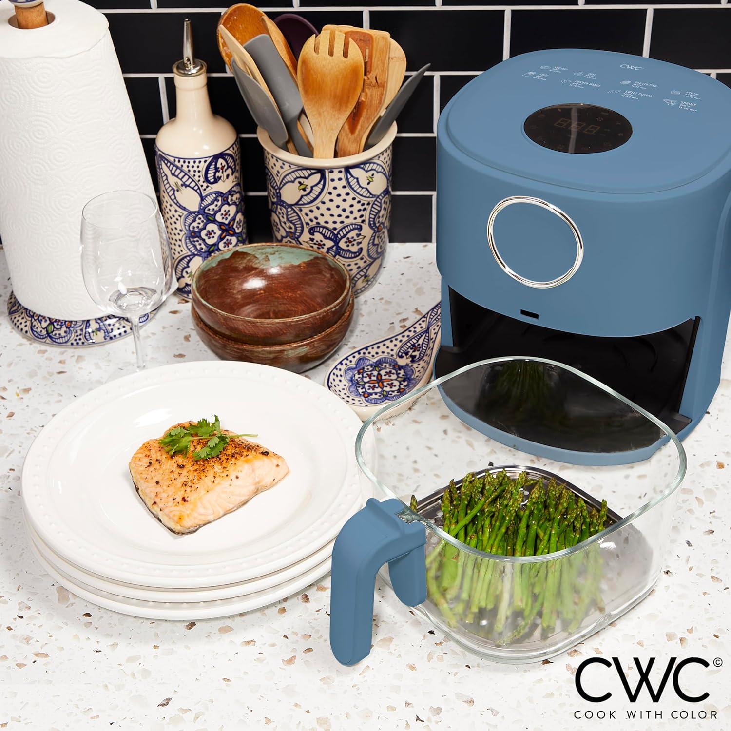 imageCOOK WITH COLOR Colorful 1200W 4Qt Air Fryer Glass Basket Dishwasher Safe 60min Timer 6 Presets Temp Control 175F400F 4 QT BlackNavy