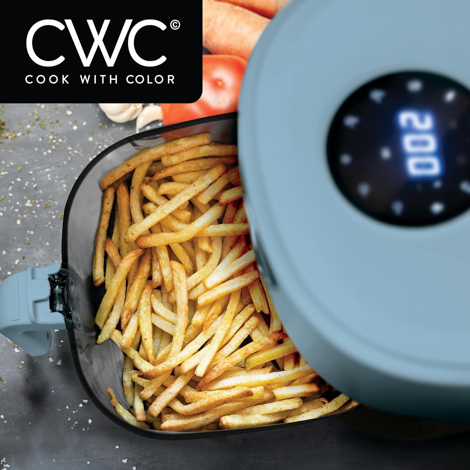 imageCOOK WITH COLOR Colorful 1200W 4Qt Air Fryer Glass Basket Dishwasher Safe 60min Timer 6 Presets Temp Control 175F400F 4 QT BlackSlate Blue