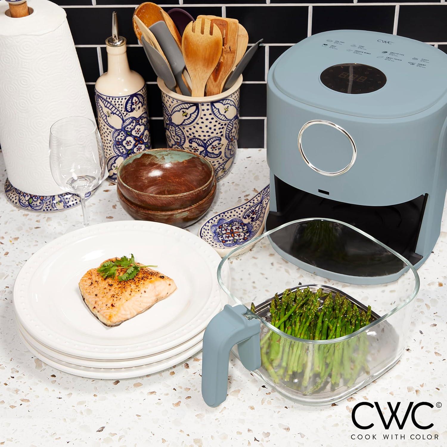 imageCOOK WITH COLOR Colorful 1200W 4Qt Air Fryer Glass Basket Dishwasher Safe 60min Timer 6 Presets Temp Control 175F400F 4 QT BlackSlate Blue