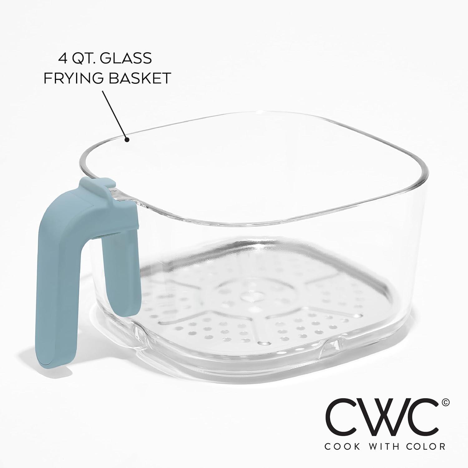 imageCOOK WITH COLOR Colorful 1200W 4Qt Air Fryer Glass Basket Dishwasher Safe 60min Timer 6 Presets Temp Control 175F400F 4 QT BlackSlate Blue