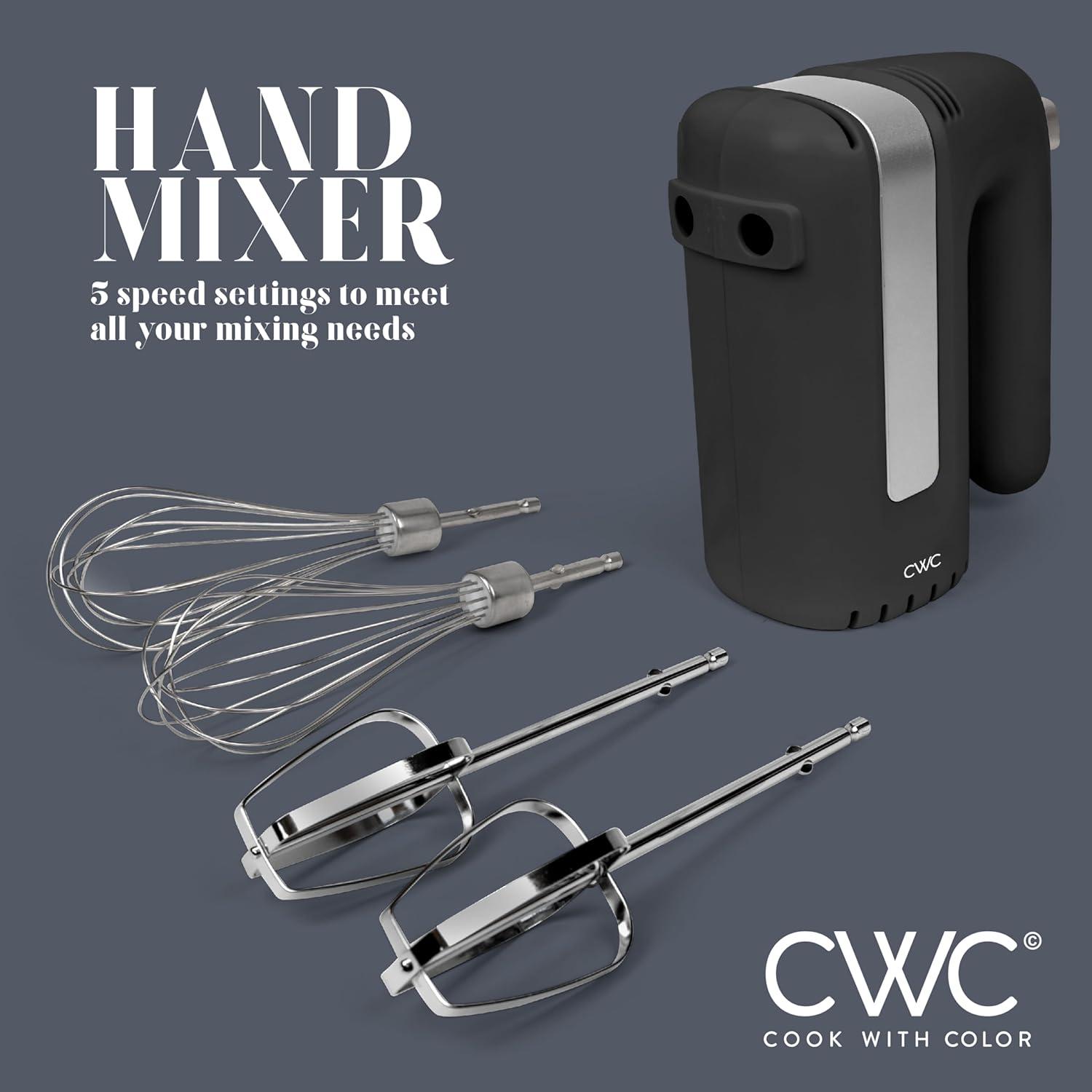 imageCOOK WITH COLOR Handheld Mixers Whip up Deliciousness Beaters ampamp Whisk Attachments Lightweight ampamp Labeled 150w 5 Speed CremeBlack