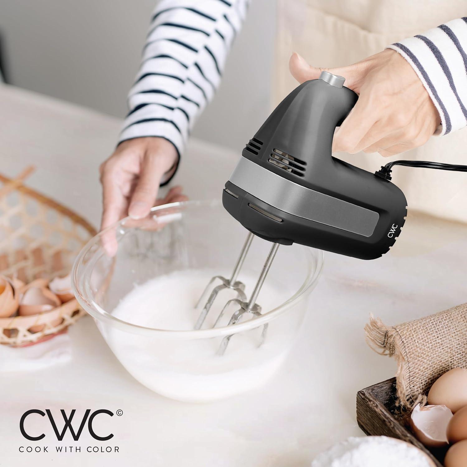 imageCOOK WITH COLOR Handheld Mixers Whip up Deliciousness Beaters ampamp Whisk Attachments Lightweight ampamp Labeled 150w 5 Speed CremeBlack