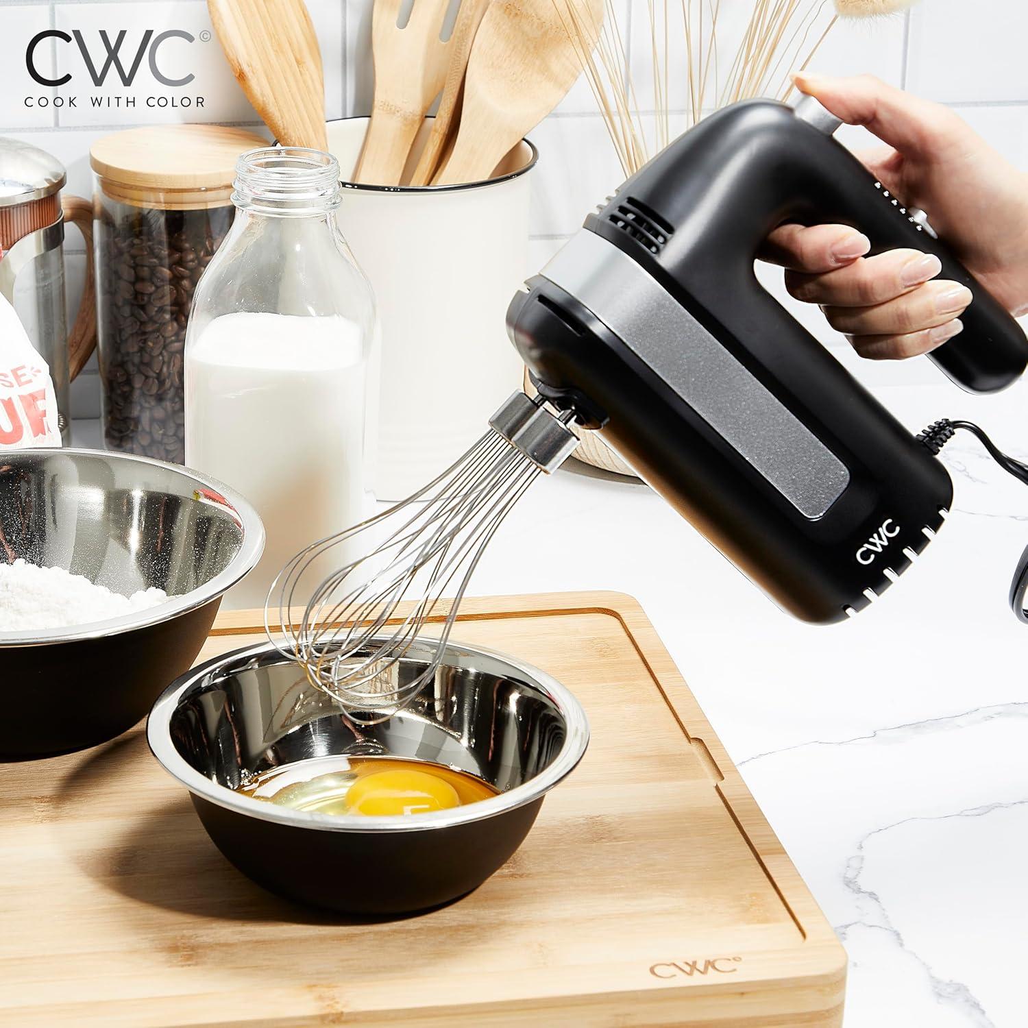 imageCOOK WITH COLOR Handheld Mixers Whip up Deliciousness Beaters ampamp Whisk Attachments Lightweight ampamp Labeled 150w 5 Speed CremeBlack