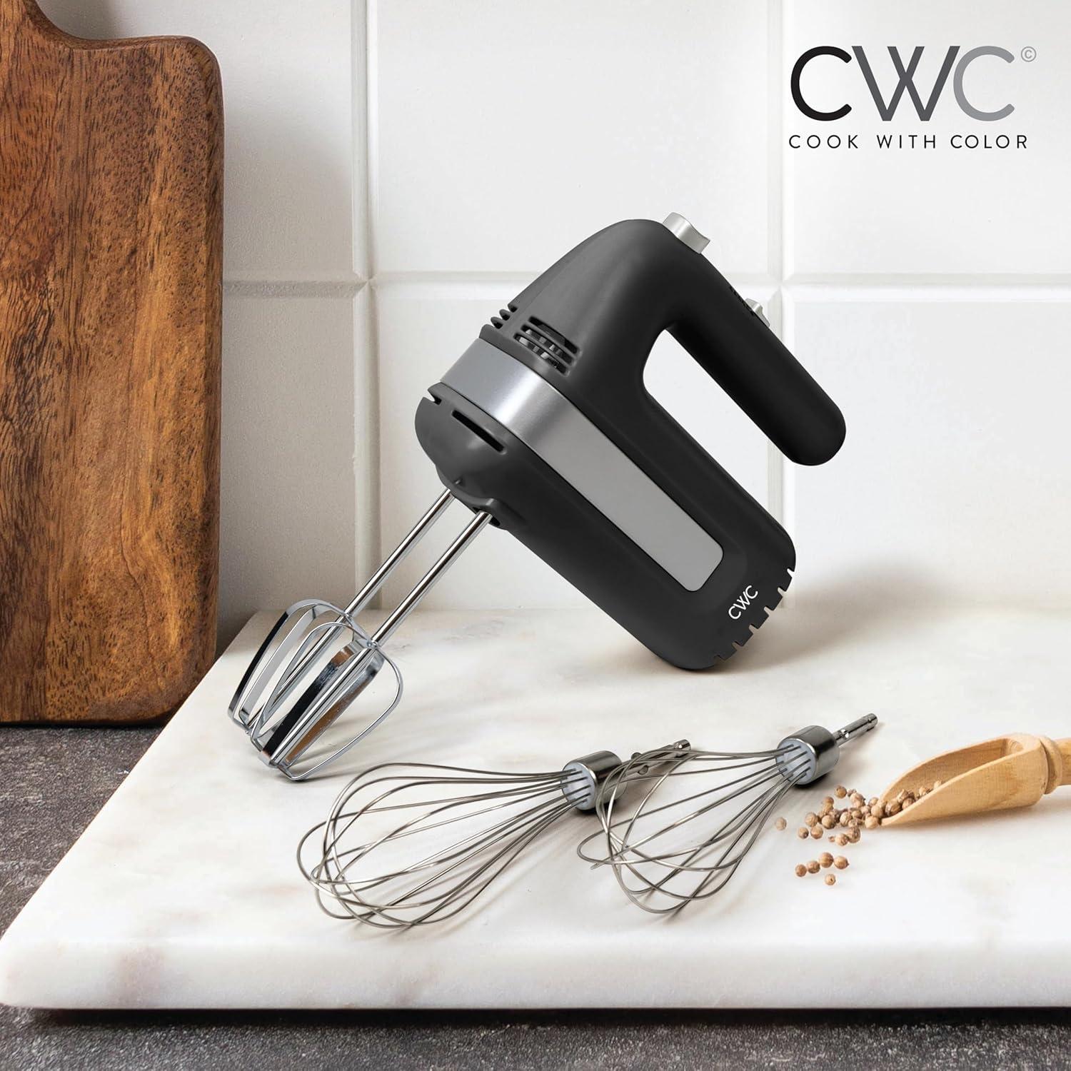 imageCOOK WITH COLOR Handheld Mixers Whip up Deliciousness Beaters ampamp Whisk Attachments Lightweight ampamp Labeled 150w 5 Speed CremeBlack