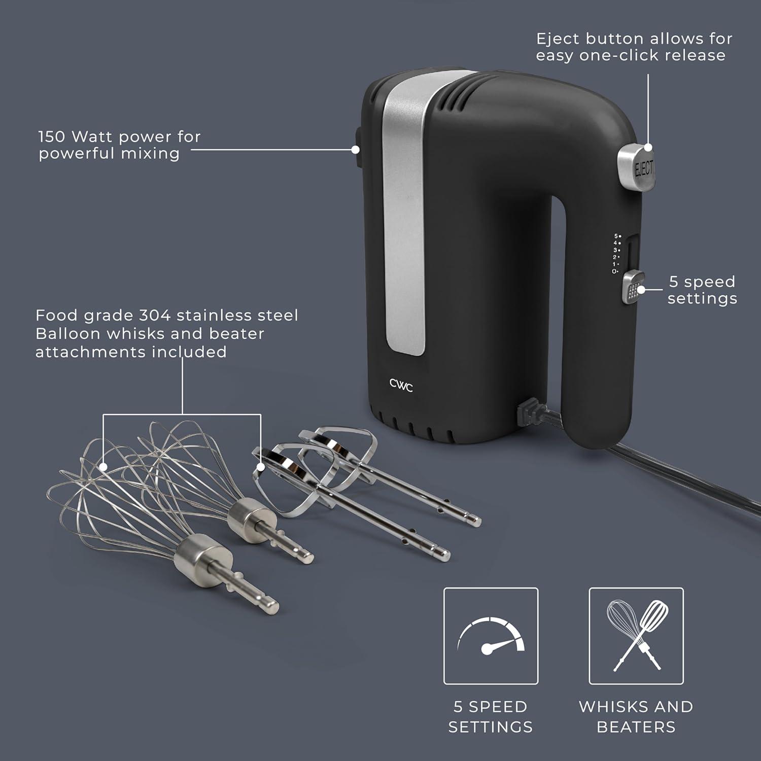 imageCOOK WITH COLOR Handheld Mixers Whip up Deliciousness Beaters ampamp Whisk Attachments Lightweight ampamp Labeled 150w 5 Speed CremeBlack