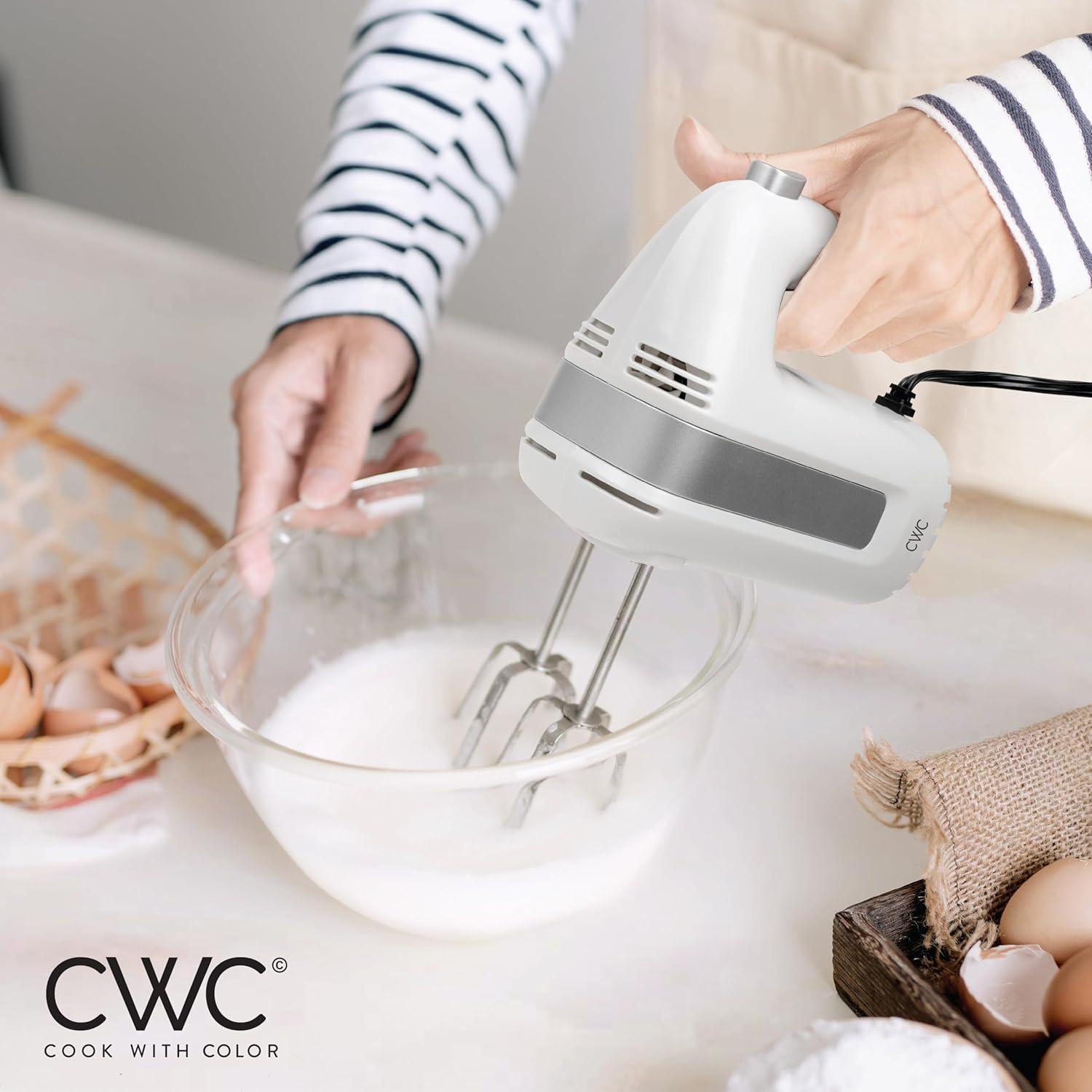 imageCOOK WITH COLOR Handheld Mixers Whip up Deliciousness Beaters ampamp Whisk Attachments Lightweight ampamp Labeled 150w 5 Speed CremeCreme