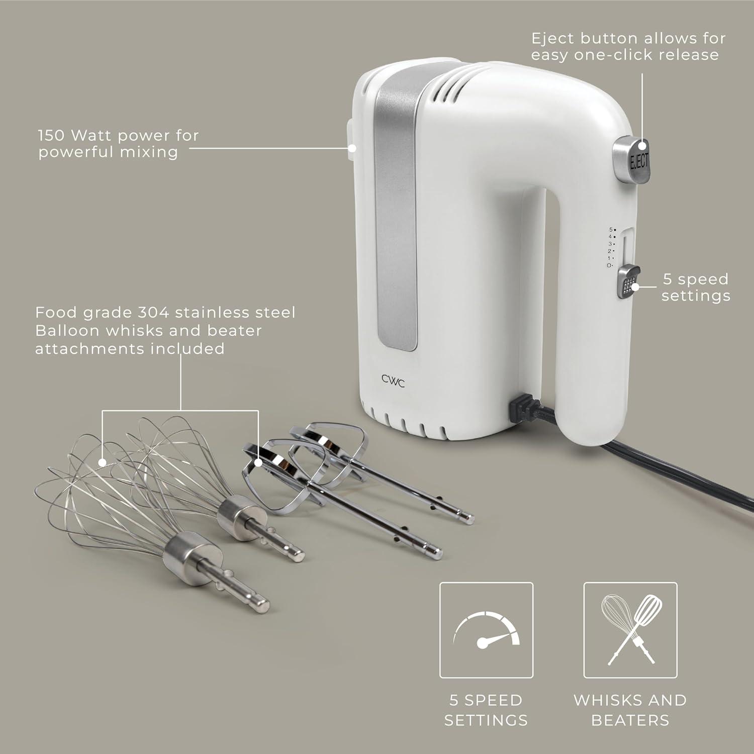 imageCOOK WITH COLOR Handheld Mixers Whip up Deliciousness Beaters ampamp Whisk Attachments Lightweight ampamp Labeled 150w 5 Speed CremeCreme