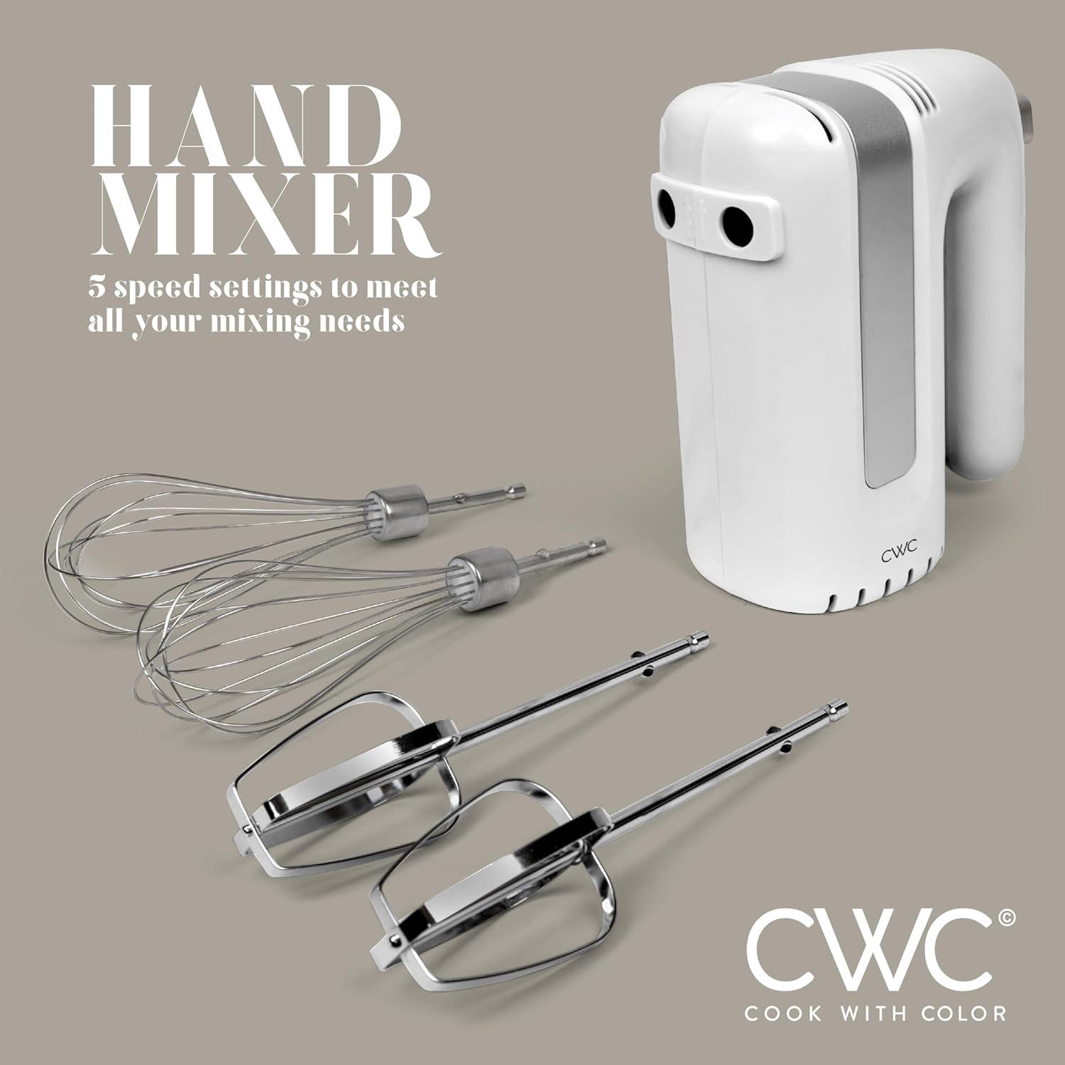 imageCOOK WITH COLOR Handheld Mixers Whip up Deliciousness Beaters ampamp Whisk Attachments Lightweight ampamp Labeled 150w 5 Speed CremeCreme