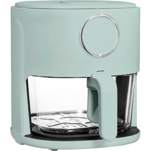 COOK WITH COLOR Colorful 1200W 4Qt Air Fryer: Glass Basket, Dishwasher Safe, 60min Timer, 6 Presets, Temp Control 175F-400F, 4 QT, Black(Sage)