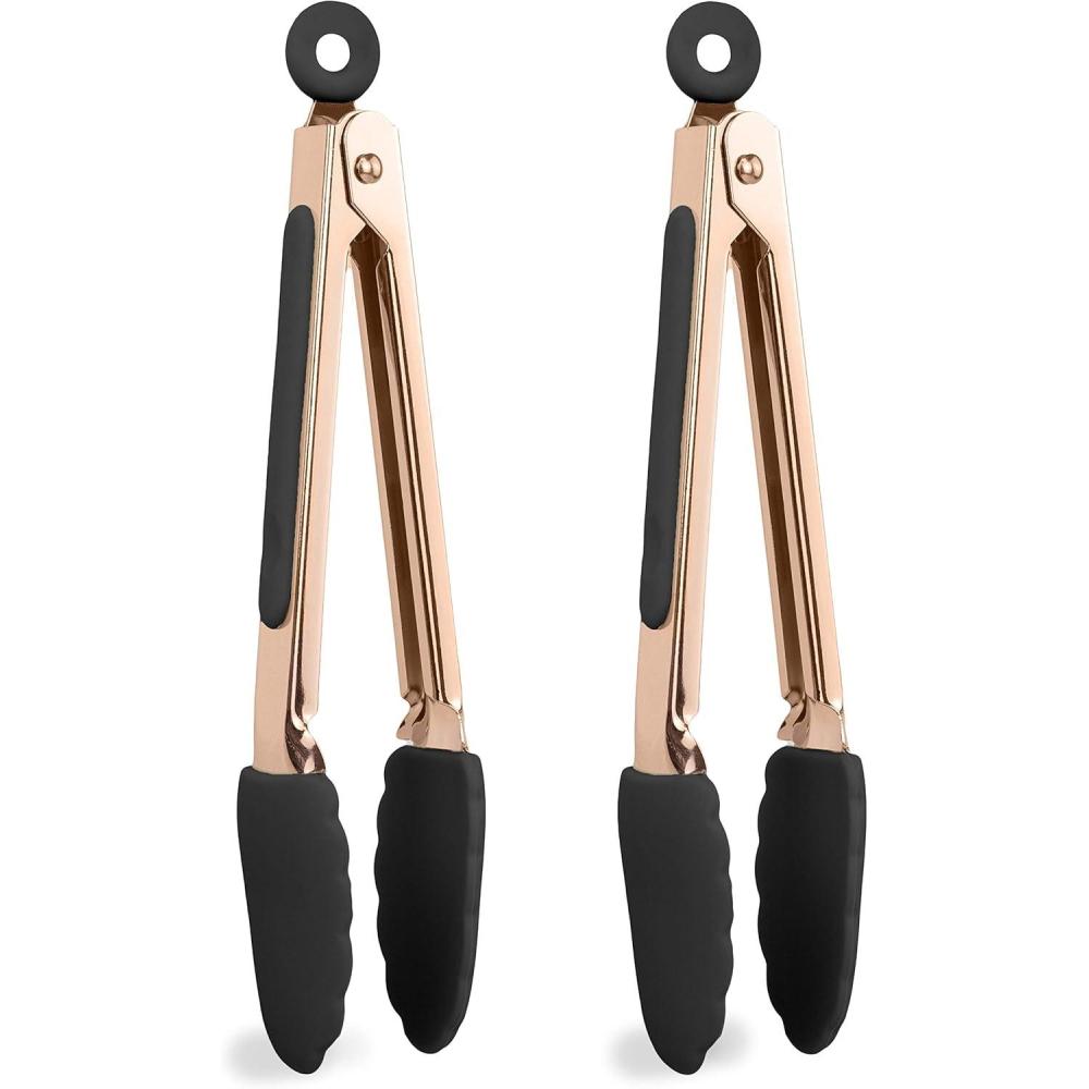 imageCOOK WITH COLOR Stainless Steel Silicone Tipped Kitchen ampamp BBQ Tongs Set 2 Pc Tongs BlueBlack