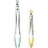 COOK WITH COLOR Stainless Steel Silicone Tipped Kitchen & BBQ Tongs Set, 2 Pc Tongs, Blue(Lemon Collection)