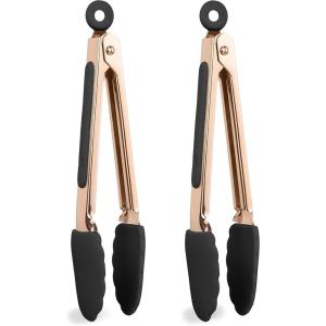 COOK WITH COLOR Stainless Steel Silicone Tipped Kitchen & BBQ Tongs Set, 2 Pc Tongs, Blue(Black)