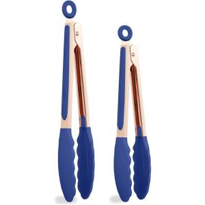 COOK WITH COLOR Stainless Steel Silicone Tipped Kitchen & BBQ Tongs Set, 2 Pc Tongs, Blue(Blue)