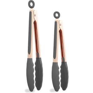 COOK WITH COLOR Stainless Steel Silicone Tipped Kitchen & BBQ Tongs Set, 2 Pc Tongs, Blue(Charcoal)