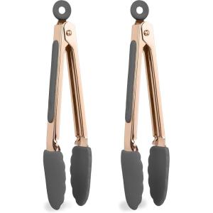 COOK WITH COLOR Stainless Steel Silicone Tipped Kitchen & BBQ Tongs Set, 2 Pc Tongs, Blue(Gray)