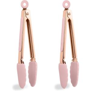 COOK WITH COLOR Stainless Steel Silicone Tipped Kitchen & BBQ Tongs Set, 2 Pc Tongs, Blue(Pink)