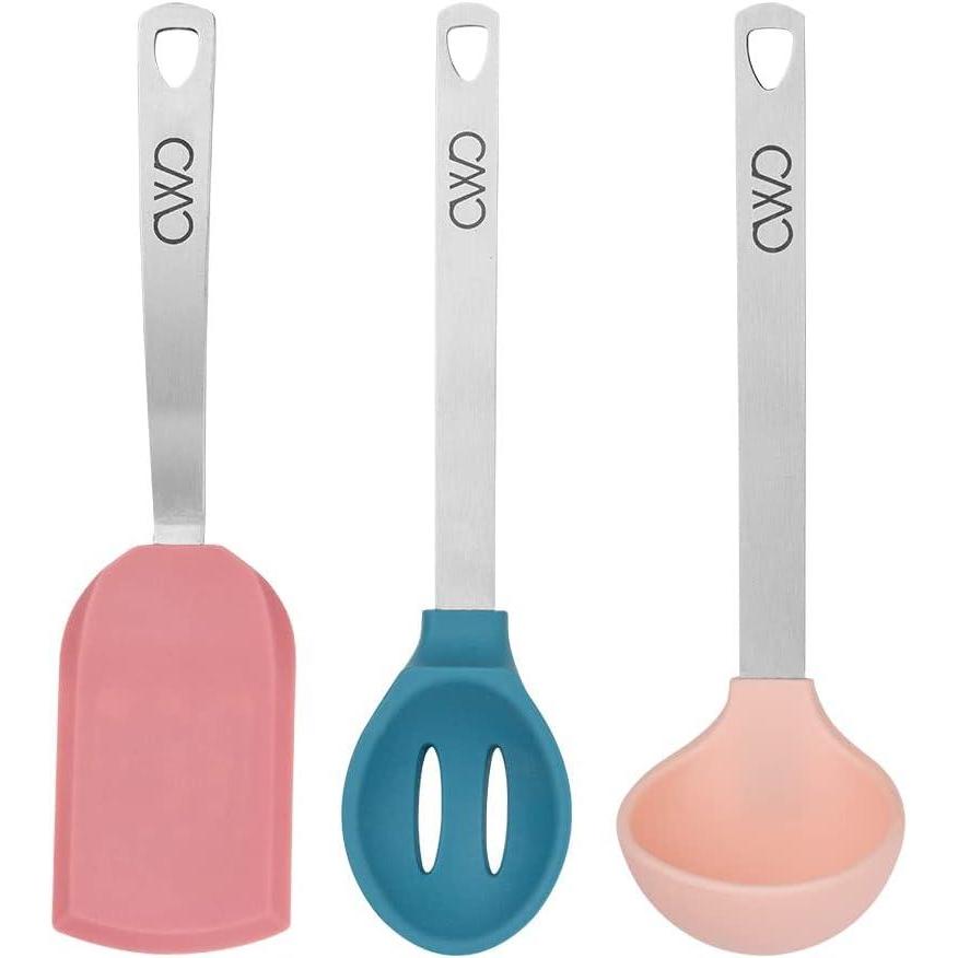 imageCOOK WITH COLOR MINI Kitchen Utensil Set Stainless Steel Handles with Silicone Kitchen Tools 3 Piece Set Pink