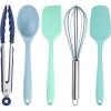 Cook with Color Silicone Cooking Utensils, 5 Pc Kitchen Utensil Set, Easy to Clean Silicone Kitchen Utensils, Cooking Utensils for Nonstick Cookware, Kitchen Gadgets Set (Ombre Blue)