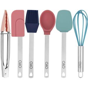 COOK WITH COLOR MINI Kitchen Utensil Set- Stainless Steel Handles with Silicone Kitchen Tools, 6 Piece Set, Pink