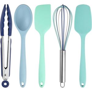 Cook with Color Silicone Cooking Utensils, 5 Pc Kitchen Utensil Set, Easy to Clean Silicone Kitchen Utensils, Cooking Utensils for Nonstick Cookware, Kitchen Gadgets Set (Ombre Blue)