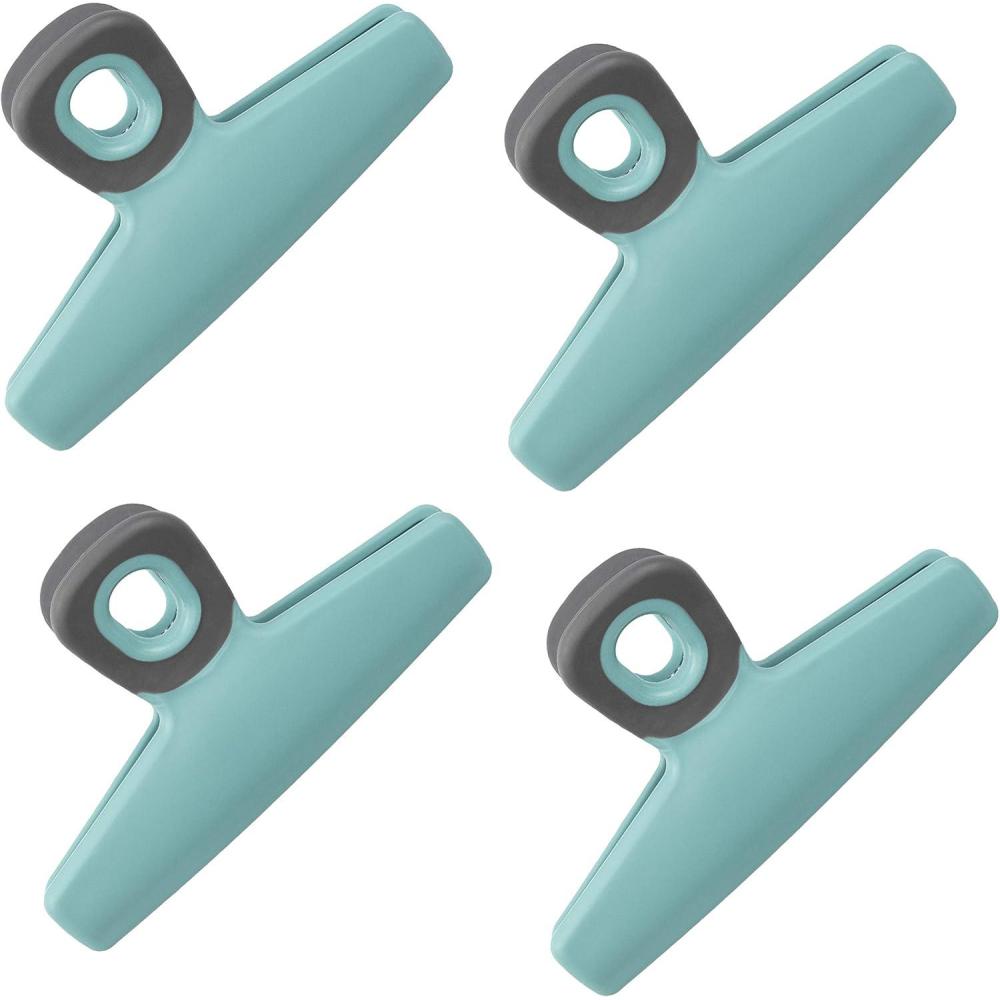 imageCOOK WITH COLOR Bag Clips Wide Heavy Duty Large for Food Storage with Air Tight Seal Grip Pack of 8 WhiteTeal