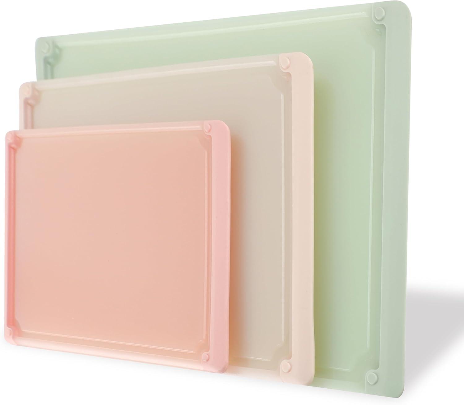 image:imageCOOK WITH COLOR Extra Large Cutting Board Set JumboSized Boards with Rubber Border for Enhanced Cooking Experience 3Piece GreySagePink